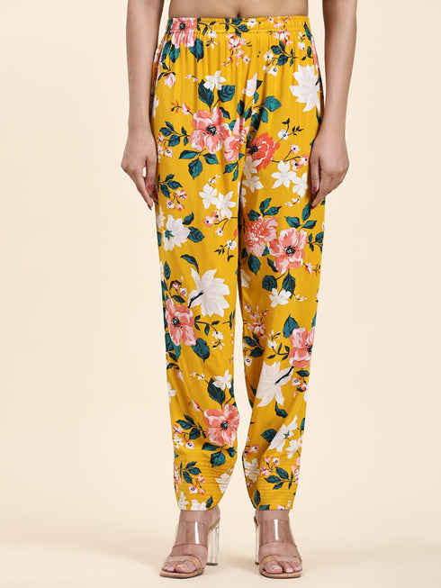 Fizaa Chikankari Co-ord set in Printed Rayon Cotton for Women- Yellow